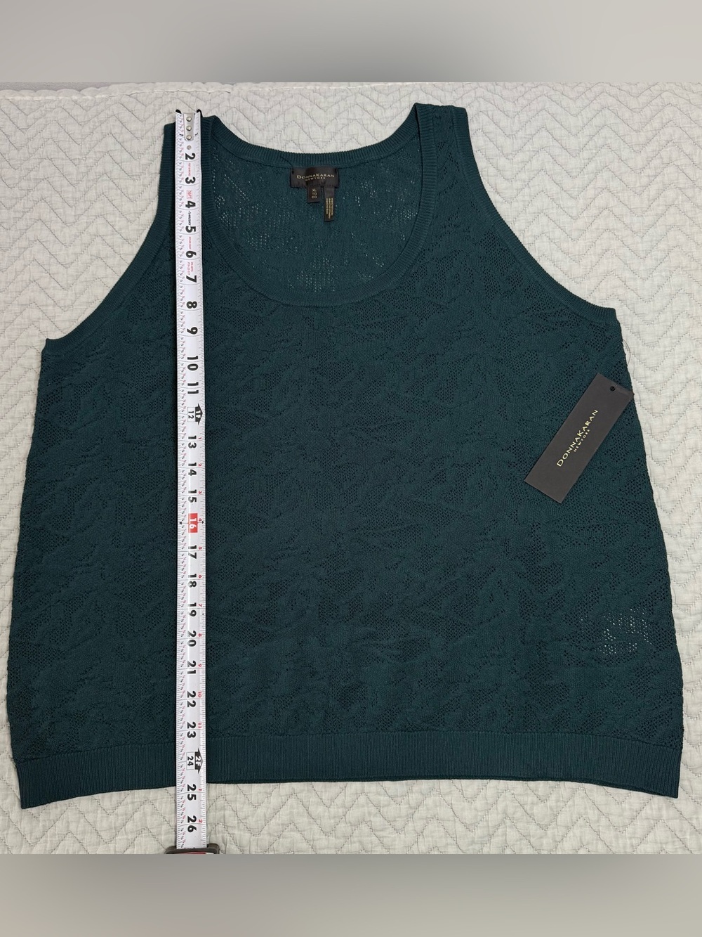 Donna Karan Two Piece Tank top and Cardigan Sweater in Teal Lace-Pattern - Picture 4 of 9